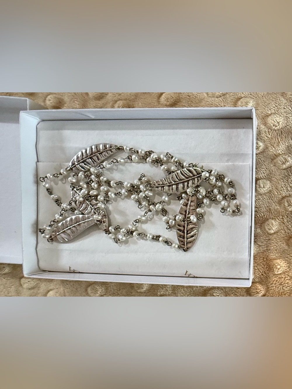 Silver Leaf & Bead Link Necklace - Silver